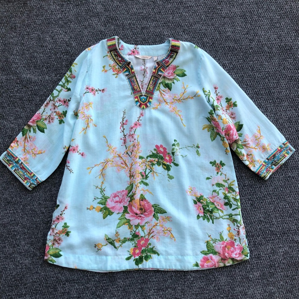 Soft Surroundings merielle floral embroidered tunic size large